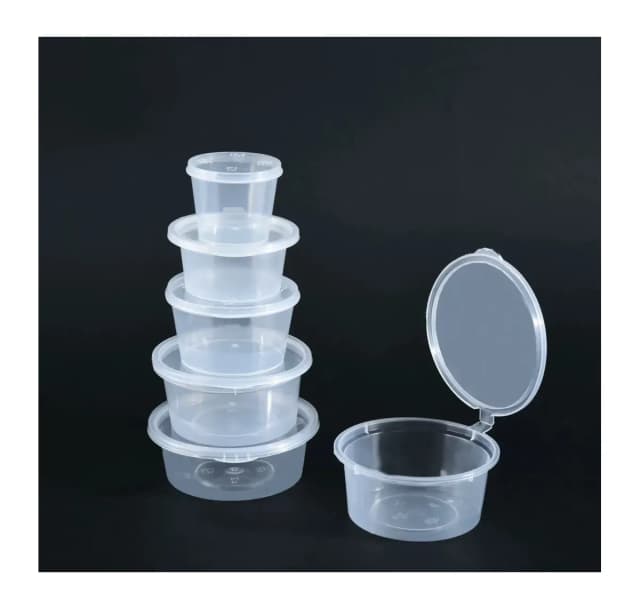 Pot sauce en plastique 1 oz (≈ 30 ml) avec couvercle attaché