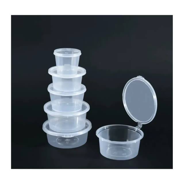 Pot sauce en plastique 1 oz (≈ 30 ml) avec couvercle attaché